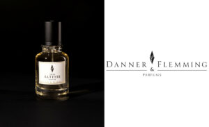 Flacon du parfum Iris Altesse de Danner & Flemming Parfums avec logo de la marque