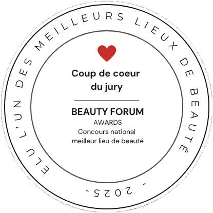 Logo meilleur concept beauté 2025 avec le  Coup de Cœur du Jury au Beauty Forum Awards 2025